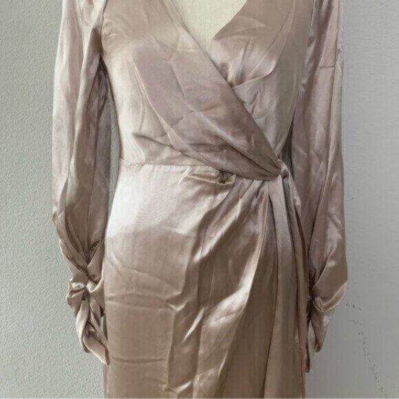 NWT Cinq A Sept Page Fringe Trim Silk Midi Wrap Dress - Picture 9 of 15